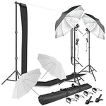 Photography Photo Video Studio Background Stand Support Kit with 3 Muslin Backdrop Kits (White/Black/Chromakey Green Screen Kit),1050W 5500K Daylight Umbrella Lighting Kit with Carry Bag