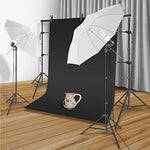 Photography Photo Video Studio Background Stand Support Kit with 3 Muslin Backdrop Kits (White/Black/Chromakey Green Screen Kit),1050W 5500K Daylight Umbrella Lighting Kit with Carry Bag