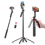 ULANZI MT-70 Extendable Phone Tripod, 63" Selfie Stick Phone Vlog Tripod Stand with 2 Phone Clip, 360° Rotate Dual Camera Tripod for iPhone Sony Canon GoPro, Lightweight for Travel