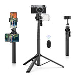 ULANZI MT-70 Extendable Phone Tripod, 63" Selfie Stick Phone Vlog Tripod Stand with 2 Phone Clip, 360° Rotate Dual Camera Tripod for iPhone Sony Canon GoPro, Lightweight for Travel