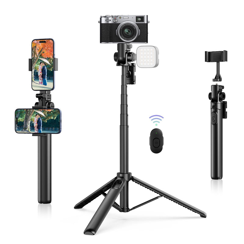 ULANZI MT-70 Extendable Phone Tripod, 63" Selfie Stick Phone Vlog Tripod Stand with 2 Phone Clip, 360° Rotate Dual Camera Tripod for iPhone Sony Canon GoPro, Lightweight for Travel