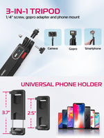 ULANZI MT-70 Extendable Phone Tripod, 63" Selfie Stick Phone Vlog Tripod Stand with 2 Phone Clip, 360° Rotate Dual Camera Tripod for iPhone Sony Canon GoPro, Lightweight for Travel