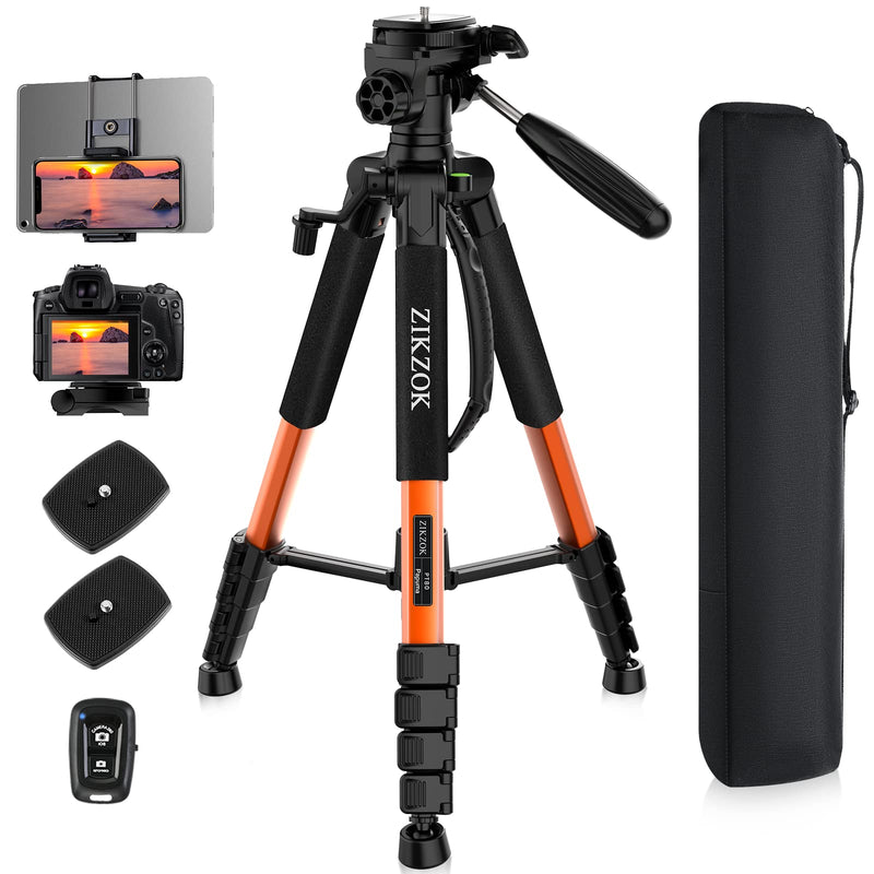 Tripod 75" Camera Tripod, Lightweight Travel Cell Phone Tripod with Wireless Remote, Professional Aluminum Tripod for Camera (Orange)