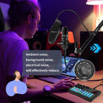 Podcast Equipment Bundle for 2, DJ Mixer with 3.5mm Diaphragm Condenser Microphone for Live Streaming, Podcast Recording,Gaming, Youtube, TikTok, PC, Smartphone