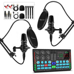 Podcast Equipment Bundle for 2, DJ Mixer with 3.5mm Diaphragm Condenser Microphone for Live Streaming, Podcast Recording,Gaming, Youtube, TikTok, PC, Smartphone