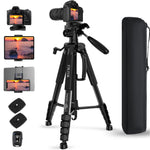 Tripod 75" Camera Tripod, Lightweight Travel Cell Phone Tripod with Wireless Remote, Professional Aluminum Tripod for Camera (Orange)