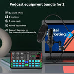 Podcast Equipment Bundle for 2, DJ Mixer with 3.5mm Diaphragm Condenser Microphone for Live Streaming, Podcast Recording,Gaming, Youtube, TikTok, PC, Smartphone