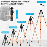 Tripod 75" Camera Tripod, Lightweight Travel Cell Phone Tripod with Wireless Remote, Professional Aluminum Tripod for Camera (Orange)