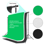 Photography Photo Video Studio Background Stand Support Kit with 3 Muslin Backdrop Kits (White/Black/Chromakey Green Screen Kit),1050W 5500K Daylight Umbrella Lighting Kit with Carry Bag