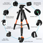 Tripod 75" Camera Tripod, Lightweight Travel Cell Phone Tripod with Wireless Remote, Professional Aluminum Tripod for Camera (Orange)